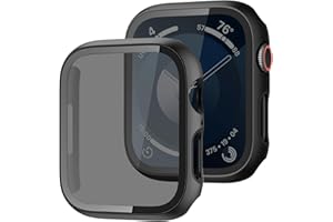 MYAPULUA 2 Pack Hard Case for Apple Watch Series 9/8/7 41mm,Tempered Glass Privacy Screen Protector Anti-Spy Shockproof Overall Protective Cover for Apple Watch Screen Protector,black/black