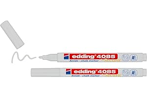 ‎EDDING edding 4085 Kreidemarker - weiß - 2 Kreidestifte - Rundspitze 1-2 mm - dünner Kreidestift für Tafel abwischbar - zum Beschriften von Fenster, Glas, Spiegel - Tafelstift mit deckenden Farben