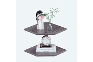 JJL 2-Tier Modern Minimalist Corner Shelf, 12 Inch, 2 Shelves, 13.3 Inch Deep, Wooden, Wall Mounted, Grey