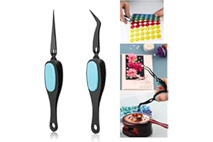 OTCRAFT 2 Pcs Reverse Tweezers Craft Tweezers Crossing Lock Tweezers Reverse Grip Precision Curved Bent Straight Tweezers Fine Tip for DIY Craft Rhinestones, and Small Embellishments