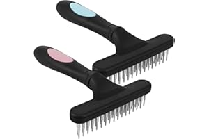 Toaboa Rastrillo para alfombras, 2 unidades, 2 filas, cepillo ergonómico para la limpieza del pelo de los animales, restauración de la suavidad de la alfombra