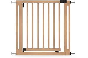 Safetots Wooden Elegance Safety Gate, Natural, 79cm - 87cm, Pressure Fit, 57cm Extra Wide Doorway, One Piece Extra Wide Gate for Stairs, Hallways and Doors, Stylish Design Easy Installation