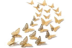 VISONDECO Gold Butterflies - 48pcs 3D Butterfly Wall Stickers - Removable Gold Butterfly Wall Stickers 3D for Home, Kids Bedroom, Wedding, Festival, Party Decorations