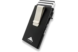 Stealth Wallet - Portefeuilles de Porte-Cartes Pop-up Minimalistes - Porte-Cartes de Crédit Bloquant la RFID/NFC en Aluminium Léger et Mince avec Stockage d'argent (Noir avec Pince à Billets)