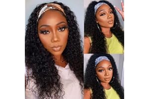 FEIBIN Perruque Femme Naturelle Brésilien Perruques Bandeau 100% Cheveux Humains 14 Pouces Headband Wigs Frisée Longue Brésilienne Sans Colle Pour les Femmes Noires Deep Wave Human Hair Wigs