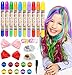 Price comparison product image Emooqi Temporary Hair Chalk, Hair Chalk for Kids Non-Toxic Washable Hair Dye Pens for Age 4 5 6 Plus Girls Boys,10 Chalks and 2 Glitters, for Carnival, Birthday, Festival,Themed Parties
