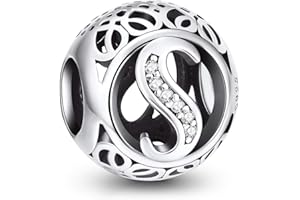NINGAN Argent Sterling 925 Charme Lettre de l'alphabet Femmes Pearl Charms avec 5A Zircone Compatible pour Européen Bracelets