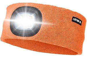 ATNKE LED Lighted Headband, USB Rechargeable Running Hat Ultra Bright 4 LED Waterproof Light Lamp Headlamp High Stretch Moisture Wicking Multi-Color