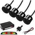 FABTEC Set of 4 pcs Car Parking Sensors with LED Parking Assistant Kit, Rear Object Detection with Buzzing Sound Warning (BLACK)
