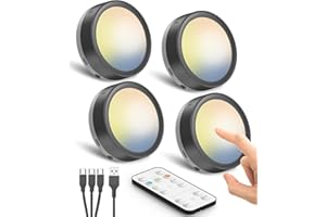 HIDURE Spot LED Rechargeable USB avec Télécommande, Batterie de 1600mAh Eclairage Vitrine LED Sans Fil Lampe Placard a Pile Lumiere Cuisine Sous Meuble Autocollant Veilleuse Tactile pour Armoire Dressing