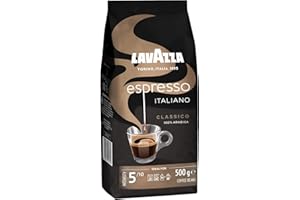 LAVAZZA - Espresso Italiano Classico, Café en Grains, Idéal pour la Machine Automatique, avec Notes Florales et Fruitées, 100% Arabica, Équilibré et Aromatique, Intensité 5, Torréfaction Légère, 500 g