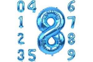 KOYIGO Blue Number 8 Balloons,40 Inch Birthday Foil Balloon Party Decorations Supplies Helium Mylar Digital Balloons