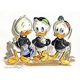 Original Feder und Aquarell auf Aquarellkarton: Tick, Trick & Track / 24x32 cm