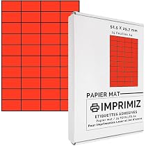 1000 Étiquettes Autocollantes Orange Fluorescent 52.5x29.7mm - 25 Feuilles A4 - Pour Imprimante