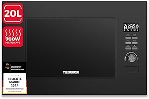 Telefunken Einbaumikrowelle mit Grill | Mikrowelle mit 20 L Garraum | Einbau Mikrowellengerät 60 cm | 8 Auto-Menüs | 700 W | 800 W Grill | 5 Leistungsstufen | mit Drehteller | schwarz | B-MWE-20-G-B