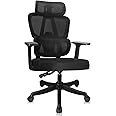 SKY-TOUCH Ergonomic Desk Chair, Office Chair, Swivel Computer Chair with Adjustable Lumbar Support HeadrestArmrest,Height Adjustment and Rocker Function, High Back Mesh Mesh Breathable,130x67x67cm