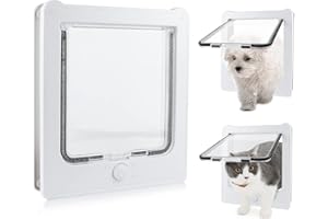 PETLESO Puerta clásica para gatos de 4 vías, silenciosa con imán, resistente al viento y a la lluvia, adecuada para gatos y cachorros (blanco)