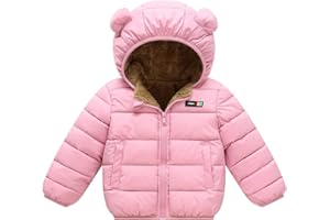 Happy Cherry - Chaqueta Invierno Bebé Niño Niña con Capucha Abrigo Acolchado con Forro Polar Niños Infantil Ropa Cálido con Cremallera para Escuela Deportes Al Aire Libre - 1-6 Años