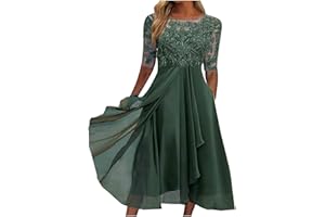 Cocila Abiti Cerimonia Taglie Forti Vestito da Donna in Chiffon di Pizzo con Ricamo Lunghezza tè Gancio Porta Borsa