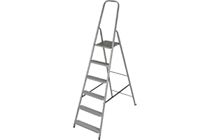 DRABEST Home Steel Ladder with Powder-Coated Finish & Platform – Step Ladder 6 Step with Platform – Lightweight, Foldable – 125 Kg – 49x197x8cm
