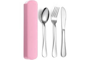 JIEYUCHU Cubiertos Camping, 3PCS Cubiertos Camping de Acero Inoxidable, con Cuchara, Tenedor y Cuchillo, Resistente a la Oxidación