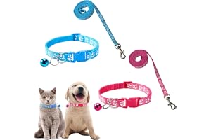 BAUCH Hundhalsband och koppel, set om 2, blå och rosa justerbart valphalsband med koppel och klocka, nylonhalsband för små hu