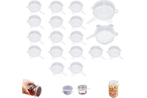SALVERIA Couvercle Silicone Alimentaire ecologiques Elastiques Extensibles reutilisables sans BPA Lave Vaisselle Couvercle boites d'aliments pour animaux bocaux en verre pots de yaourt (18)