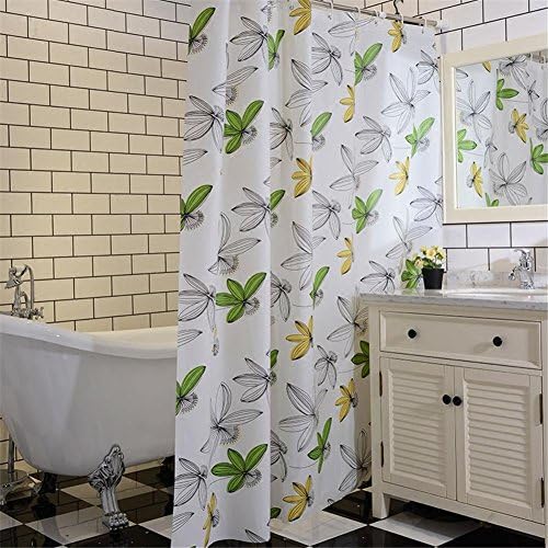 YLSFWSRY Shower Curtains Curtain Synthetic Fiber Peva Bathroom Waterproof Printing Shower Curtains Toilet Door Hanging Curtains Partition Shower Curtains Pull Curtains Green Leaves , 180 Width *180 High + Ring