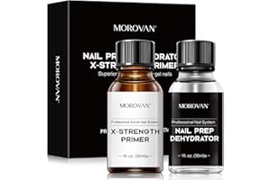 Morovan Nail Primer and Dehydrator for Acrylic Nails, Professional Long-Lasting Acrylic Nail Primer and Dehydrator Set, Fast Air Dry Dehydrator and Primer 30ML/1OZ