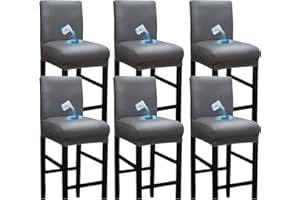 Bestenrose Waterproof Bar Stool Chair Covers Set of 6 PU Leather Dining Chair Cover for Home Kitchen Removable Chair Seat Cover Slipcover with Backs Protector Chair Cover (6, Grey)