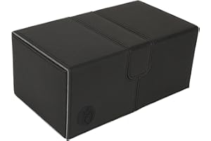 AARON TOOL Deck Box with Dice Tray for MTG Cards - Commander Deck Box Fits 200 Sleeved Cards - Card Storage Box in PU Leather,Black