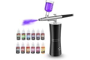 E-Kongton Cake Airbrush Decorating Kit with 12 Vivid Airbrush Food Colouring Liquid, Spray Airbrush Gun for Cake Decorating, Baking, Painting, Modeling, Makeup (Colour: Black)