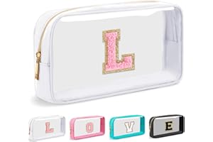 SYYHSYAL Cosmetic Bags Clear Makeup Bag Organizer Travel Essentials Gifts for Women Girlfriend Teen Mom Teacher Brithday Mothers Day Gifts A-Z Personalized Bag (L, White)