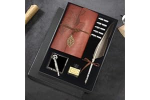 GCCL Quill Pen and Ink Set, Antique Feather Dip Pen Calligraphy Pen Set, including Feather Pen, 5 Replacement Nibs, Pen Nib Base, Notebook, Ink, Gift Box, Best Gifts for Him Men Dad (Grey)