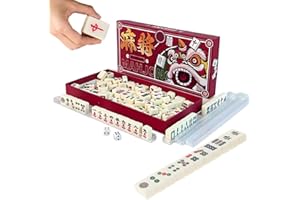 Gobesty Mahjong Set, 144 Mahjong Tiles, Portable Mini Majong Set, Mahjong Game with 2 Dice, Solid Structure, White Engraved Chinese Majong Set for Family Leisure Time Travel