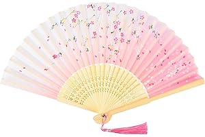 KEYIDO Rosa Fächer Holz Handfächer Seide Stoff Hand Fan Chinesische Japanische Faltfächer mit Quaste Fächer Damen Klein für Hochzeit Gäste Kinder Mädchen Sommer