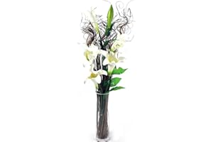 Link Products White/Cream Lily 6 heads Artificial Flower Stems up to 95cm tall with FREE curly grass Ready For A Vase