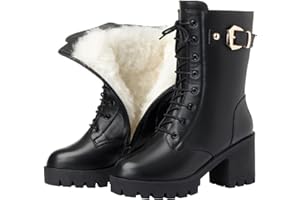 GENERISCH Winterstiefel Damen GefüTtert Schwarz SchnüRstiefel | Chunky Heel Rutschfest Schneestiefel Hohe Stiefel | Winter Warme GefüTtert Outdoorschuhe Biker Stiefel | Bequem Schlupfstiefel Damenstiefel