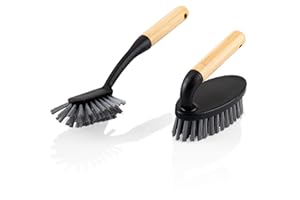 COM-FOUR® 2-czesciowy zestaw do czyszczenia - szczotka do szorowania i szczotka do naczyn - Zestaw do czyszczenia wykonany z bambusa i plastiku do uzytku domowego (02 szt. czarny/bambus)