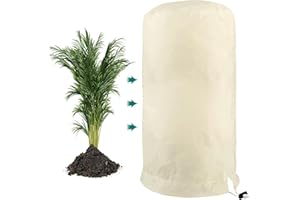PHUSTJKL Winterschutz für Pflanzen 60x80cm Winterschutz für Kübelpflanzen Frostschutz, Atmungsaktiv Wiederverwendbar Pflanzenschutzhaube mit Zugband für Balkonpflanzen-Beige, 1 Stücke