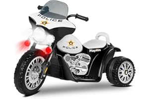 Playkin Police Negra - Moto electrica niños policia bateria 6V Recargable Triciclo Infantil +2 años Juguetes Infantiles correpasillos Infantil Coches de bateria