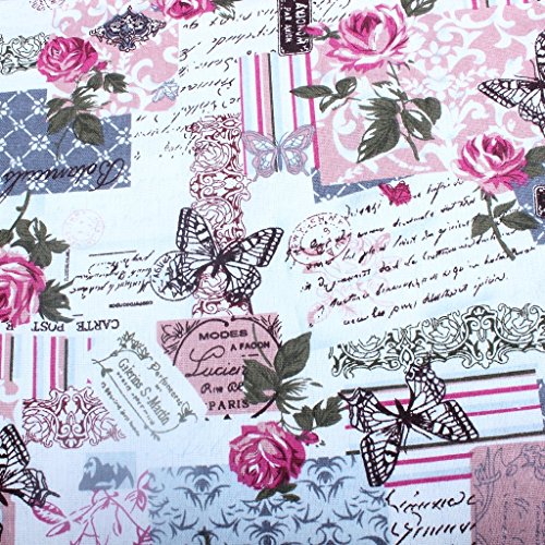 Edealing 1 Meter NEUE Weinlese-Chic Französisch Rose Schmetterling Baumwollleinengewebe RETRO Crafts