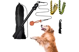 MOYUBATH Flirt Pole Rope Dog Toy with Rope Ball and 2 Chasing Tail Chewing Braided Cotton Rope Outdoor Interactive Tug Extendable Teaser Training Wand Pet Flirt Stick for Small Medium Large Dogs