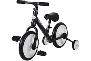 HOMCOM Kinder Laufrad ab 2-5 Jahre Lauflernrad mit Stützrädern, Pedalen, Höhenverstellbarem Sitz, Spielzeug Balance Bike für Kleinkinder Erste Geburtstag Geschenk, Schwarz