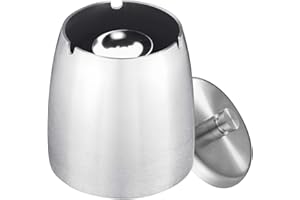 EKKONG Posacenere per Esterno in Acciaio Inox, Portatile Sigarette Posacenere Antivento, Portacenere Chiuso con Coperchio, con Base Antiscivolo per Casa e Ufficio (Silver) (piccolo)