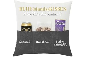 ‎KAMACA KAMACA Originelles Dekokissen Kissen mit 3 Taschen zum selber Befüllen Größe 43x43 cm tolles Geschenk für EIN gelungenen Sofaabend Filmabend (Ruhestandskissen)