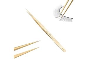 NAGARAKU - Alicates de depilar profesionales para separar las pestañas, acero inoxidable dorado recto, más fino y ligero, fino clásico con punta recta, aislamiento multiángulo, extracción precisa de