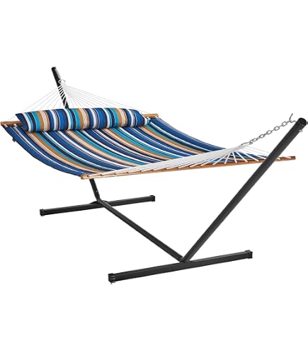 Hamac Suspendu Avec 2 Coussins Et Barre Bois - Siège Détente Jardin, Balcon - Support 120kg - 130x100cm