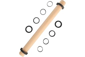 FOLKSY SUPER KITCHEN SUPER KITCHEN Drewniany Regulowany Wałek do Ciasta z Grubymi Pierścieniami w 5 Rozmiarach do Masy Cukrowej Pizzy i Makaronu Akcesorium Piekarnicze (45 cm)