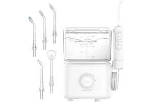 Sawgmore Hydropulseur dentaire électrique avec 10 niveaux de pression réglables, capacité de 600 ml, irrigateur oral avec 5 embouts de buse multifonctions pour la maison, blanc